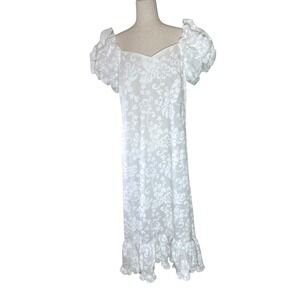 Hilo Hattie White Puff Sleeve Ruffle Muumuu Medium Destination Wedding Dress
